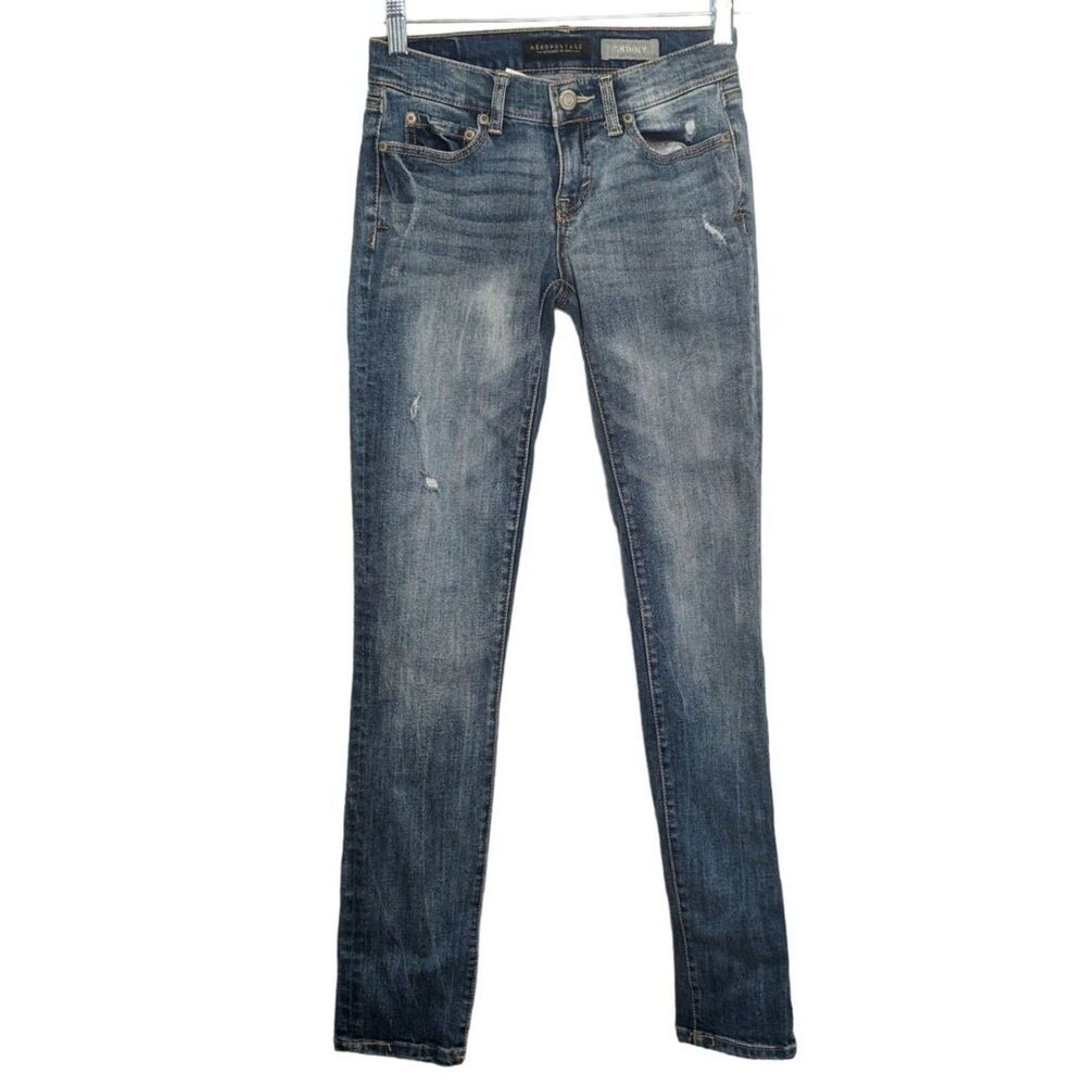 Aeropostale Denim Jeans Women's 27x31 Skinny Low Rise Stretch Distressed Taper